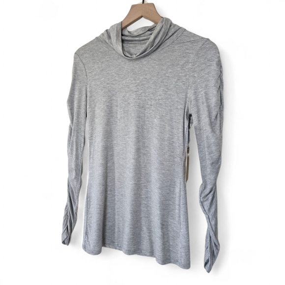 Halogen Gray Turtleneck Long Sleeve Top with Ruched Sleeves | Size XS | NWT - Picture 5 of 9